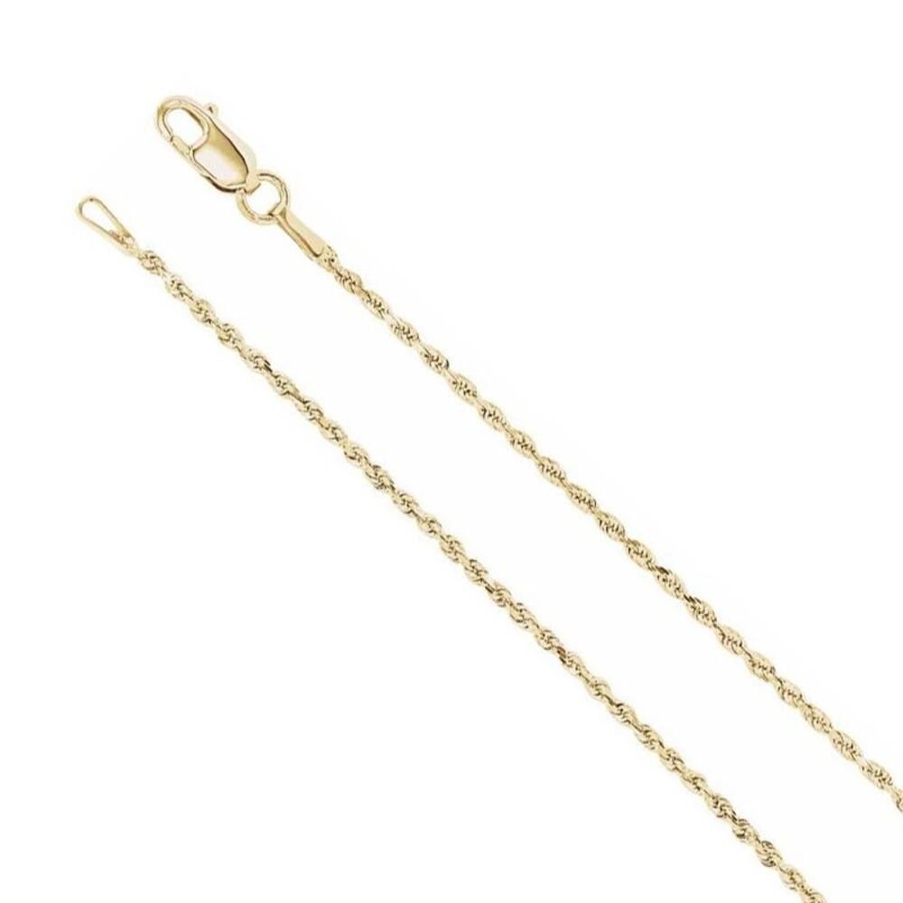 1.3mm 14K Yellow Gold Diamond Cut Solid Rope Chain Necklace, 20 Inch